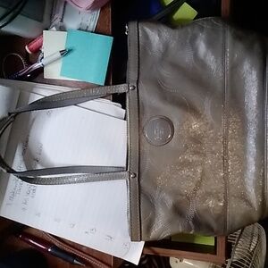Coach gray patent leather tote